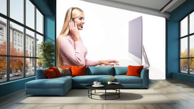 Beautiful business operator isolated on white Wall mural